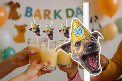 Dog Party Straws – Personalised Dog Face Drink Decorations – Custom Paw-ty Birthday Supplies – Funny Pet Party Favours