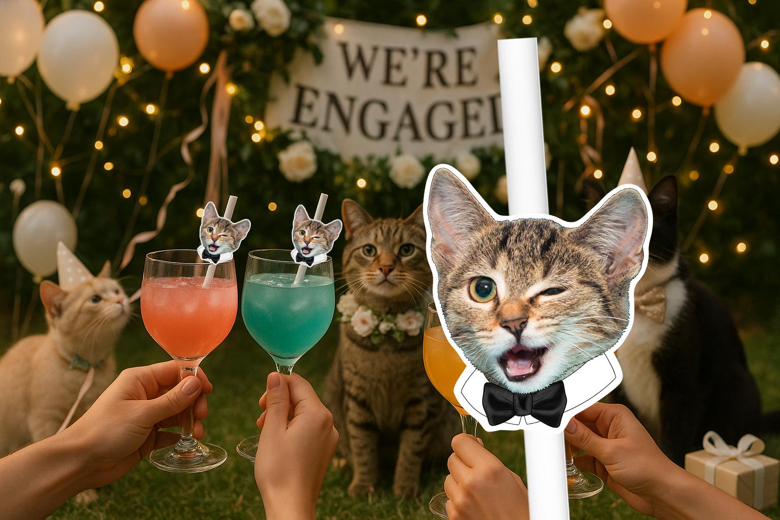 Pet Wedding Straws – Personalised Dog or Cat Face Wedding Drink Decorations – Custom Pet Wedding Favours – Engagement Party Straws