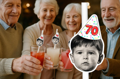 Vintage Glam Party Straws – Personalised Retro Photo Drink Decorations – Custom Old Hollywood Party Favours