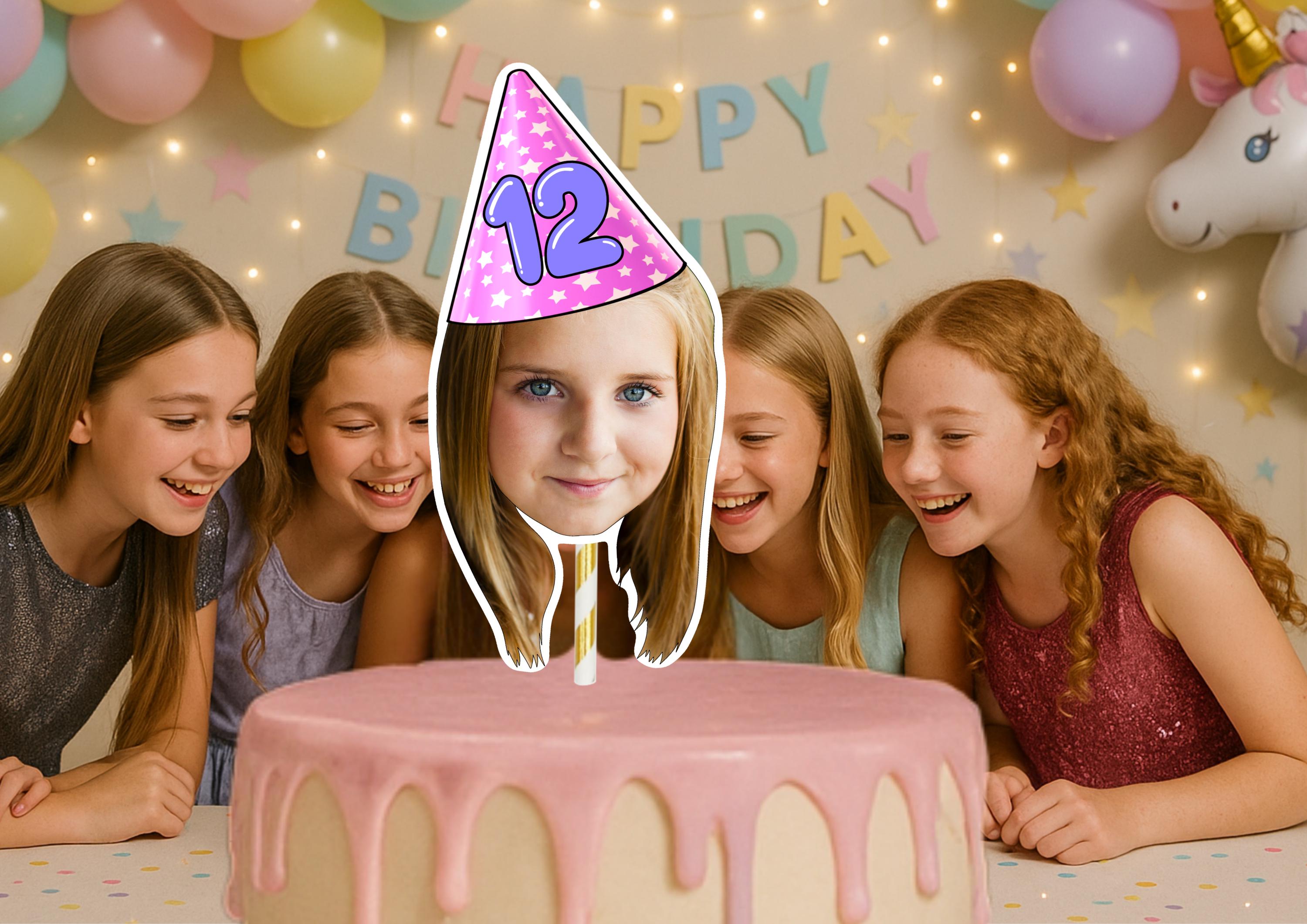 Kids Birthday Cake Topper – Custom Face Cake Decoration – Personalised Party Supplies – Funny Photo Cake Topper for Kids