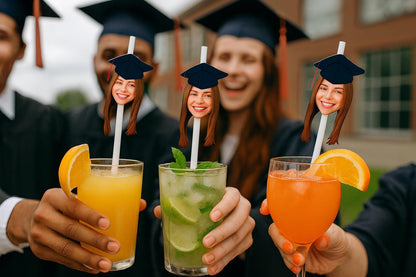 Personalised Photo Straws with Custom Hats for Birthdays, Weddings, and Celebrations