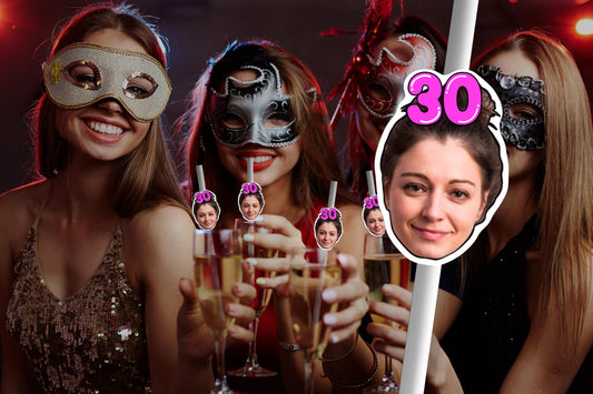 30th Birthday Party Straws – Personalised Face Drink Decorations – Funny 40th, 50th & 60th Birthday Party Supplies – Custom Drink Favours