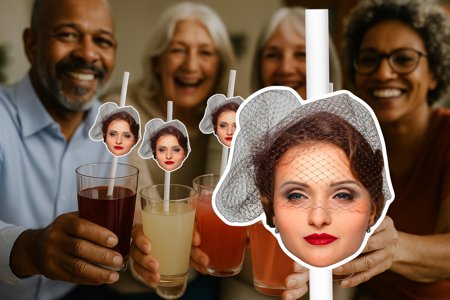 Personalised Photo Straws with Custom Hats for Birthdays, Weddings, and Celebrations