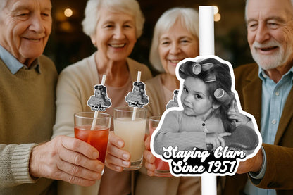 Personalised Photo Straws with Custom Hats for Birthdays, Weddings, and Celebrations