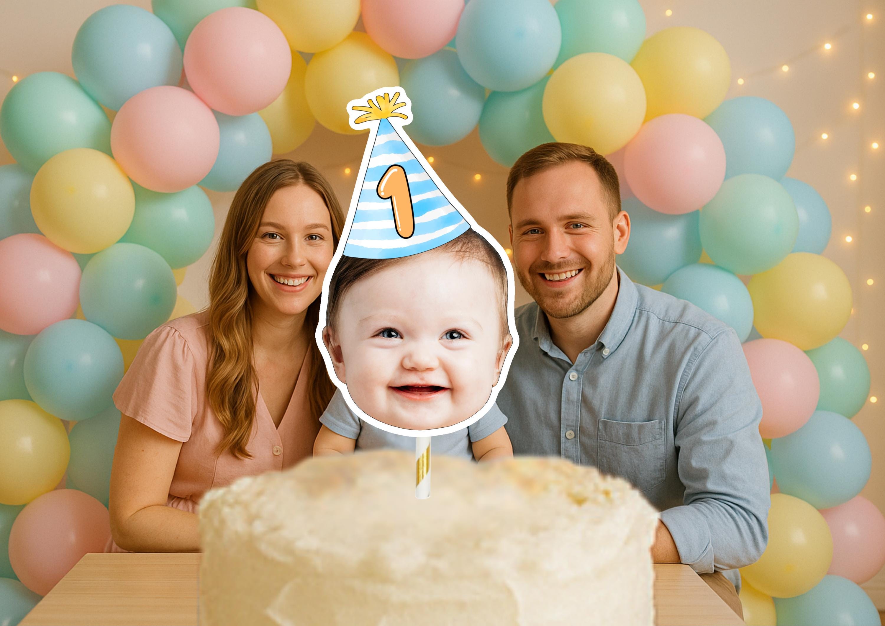 1st Birthday Cake Topper – Custom Face Photo Cake Decoration – Personalised First Birthday Party Supplies – Funny Cake Smash Topper