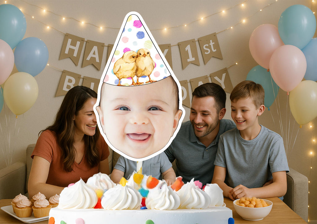 1st Birthday Cake Topper – Custom Face Photo Cake Decoration – Personalised First Birthday Party Supplies – Funny Cake Smash Topper