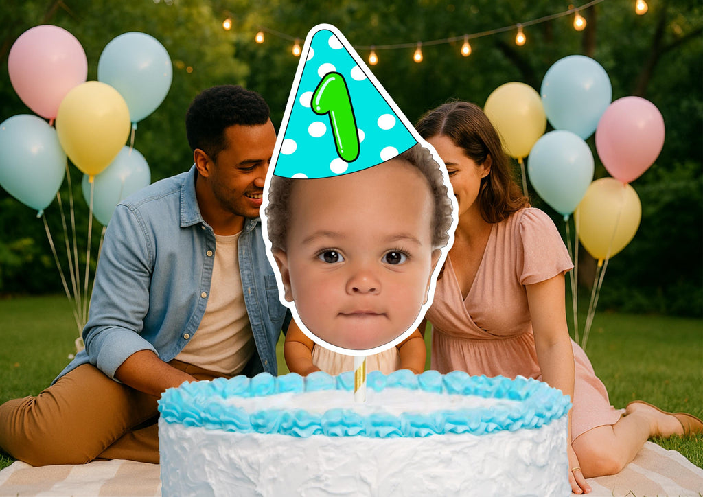 1st Birthday Cake Topper – Custom Face Photo Cake Decoration – Personalised First Birthday Party Supplies – Funny Cake Smash Topper