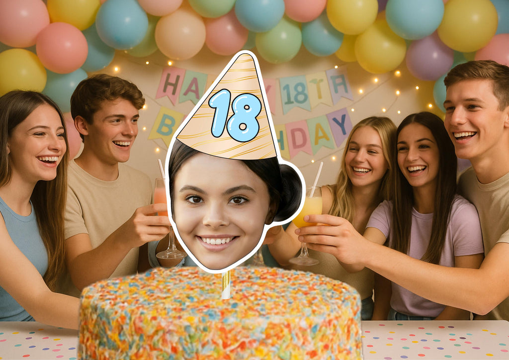 18th Birthday Cake Topper – Custom Face Photo Cake Decoration – Personalised 18th Party Supplies – Funny Photo Cake Props