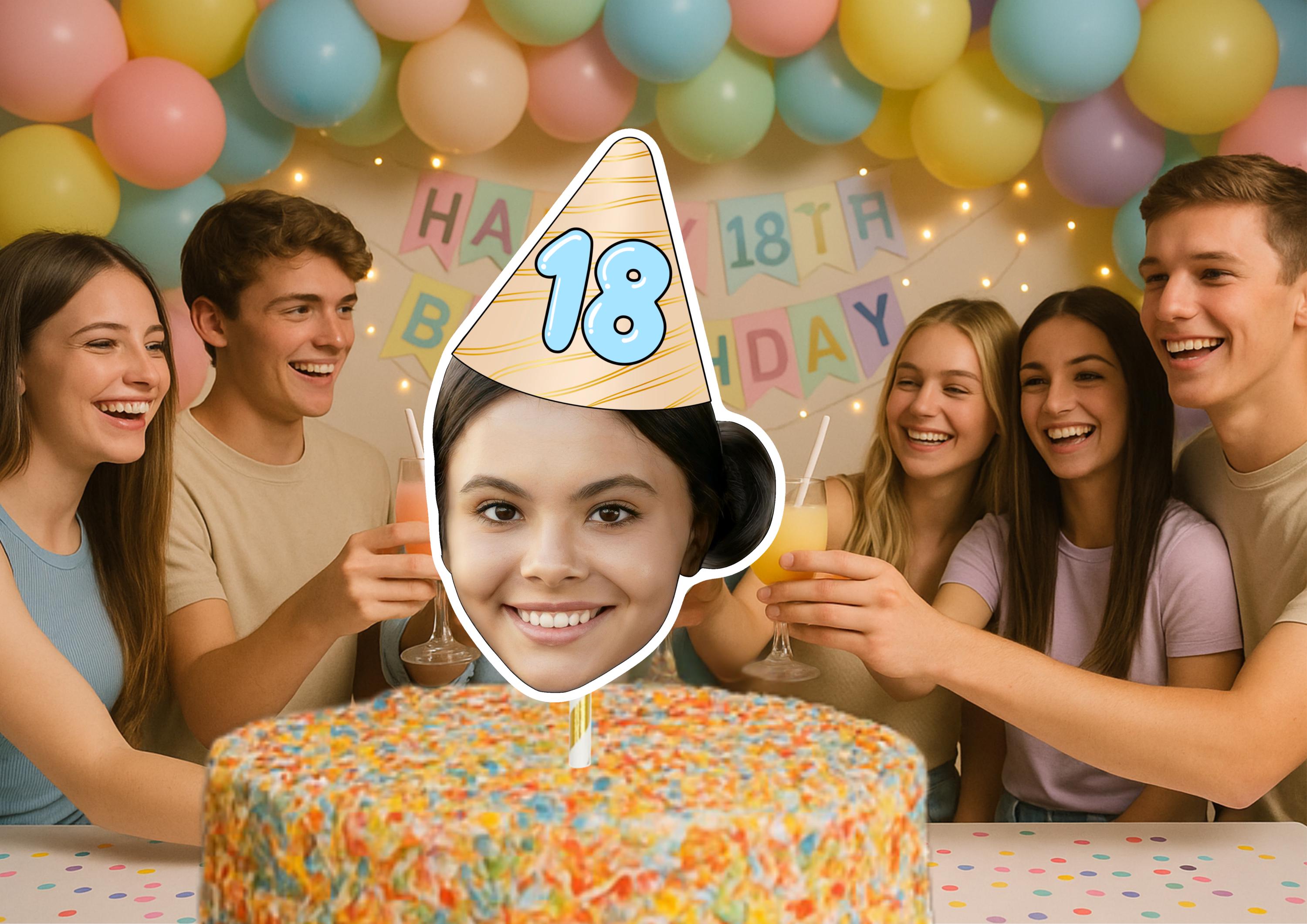 18th Birthday Cake Topper – Custom Face Photo Cake Decoration – Personalised 18th Party Supplies – Funny Photo Cake Props