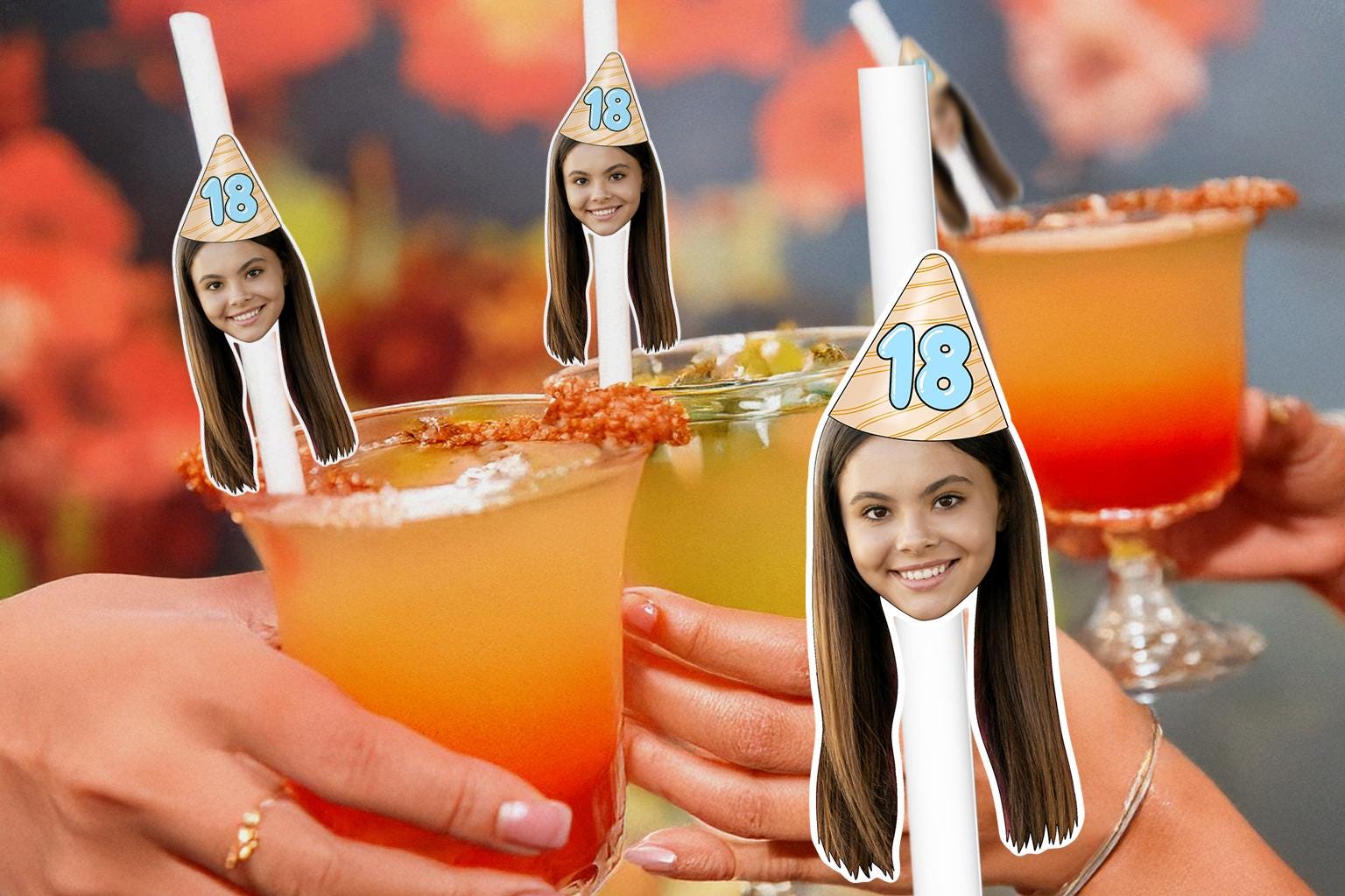 18th Birthday Party Straws – Personalised Face Drink Decorations – Funny 21st & 30th Birthday Party Supplies – Custom Cocktail Favours