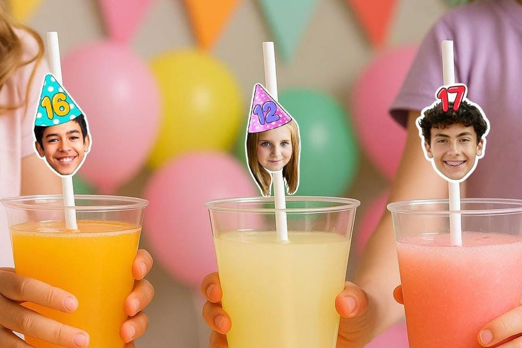 18th Birthday Party Straws – Personalised Face Drink Decorations – Funny 21st & 30th Birthday Party Supplies – Custom Cocktail Favours