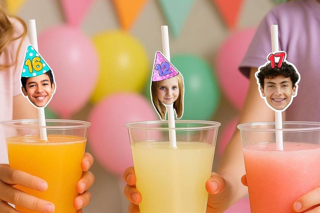 18th Birthday Party Straws – Personalised Face Drink Decorations – Funny 21st & 30th Birthday Party Supplies – Custom Cocktail Favours