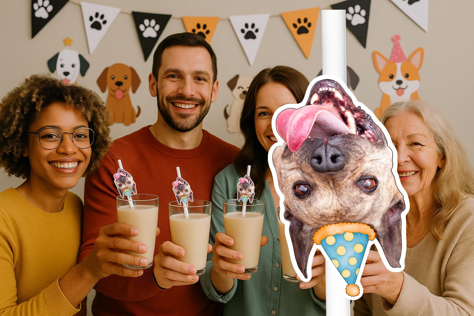 Pet Party Straws – Personalised Dog or Cat Face Drink Decorations – Custom Animal Party Supplies – Funny Pet Birthday Favours