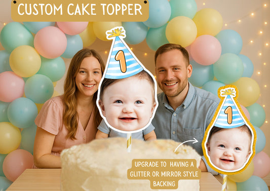 1st Birthday Cake Topper – Custom Face Photo Cake Decoration – Personalised First Birthday Party Supplies – Funny Cake Smash Topper