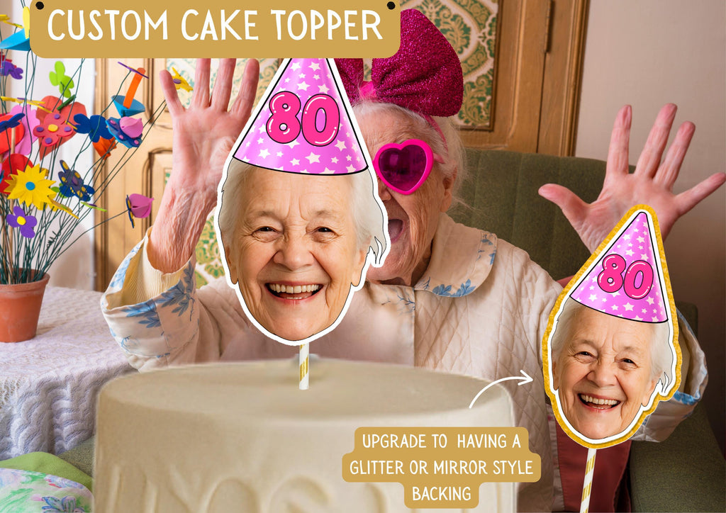 Personalised Milestone Birthday Cake Topper with Custom Face Photo for 50th, 60th, 70th Celebrations