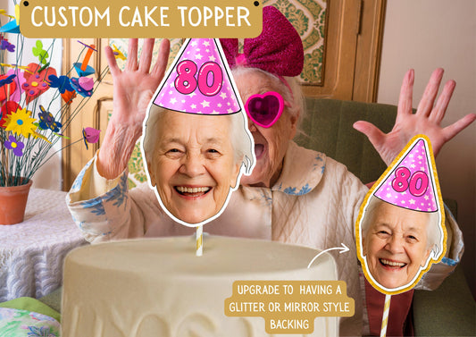 Personalised Milestone Birthday Cake Topper with Custom Face Photo for 50th, 60th, 70th Celebrations