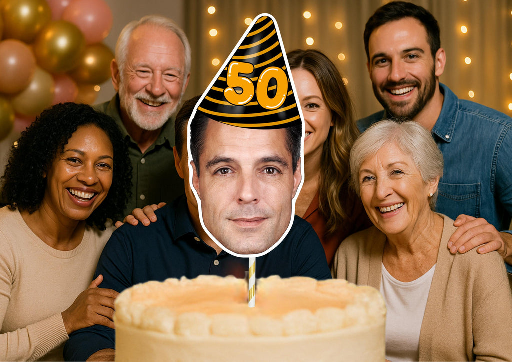 Personalised Milestone Birthday Cake Topper with Custom Face Photo for 50th, 60th, 70th Celebrations