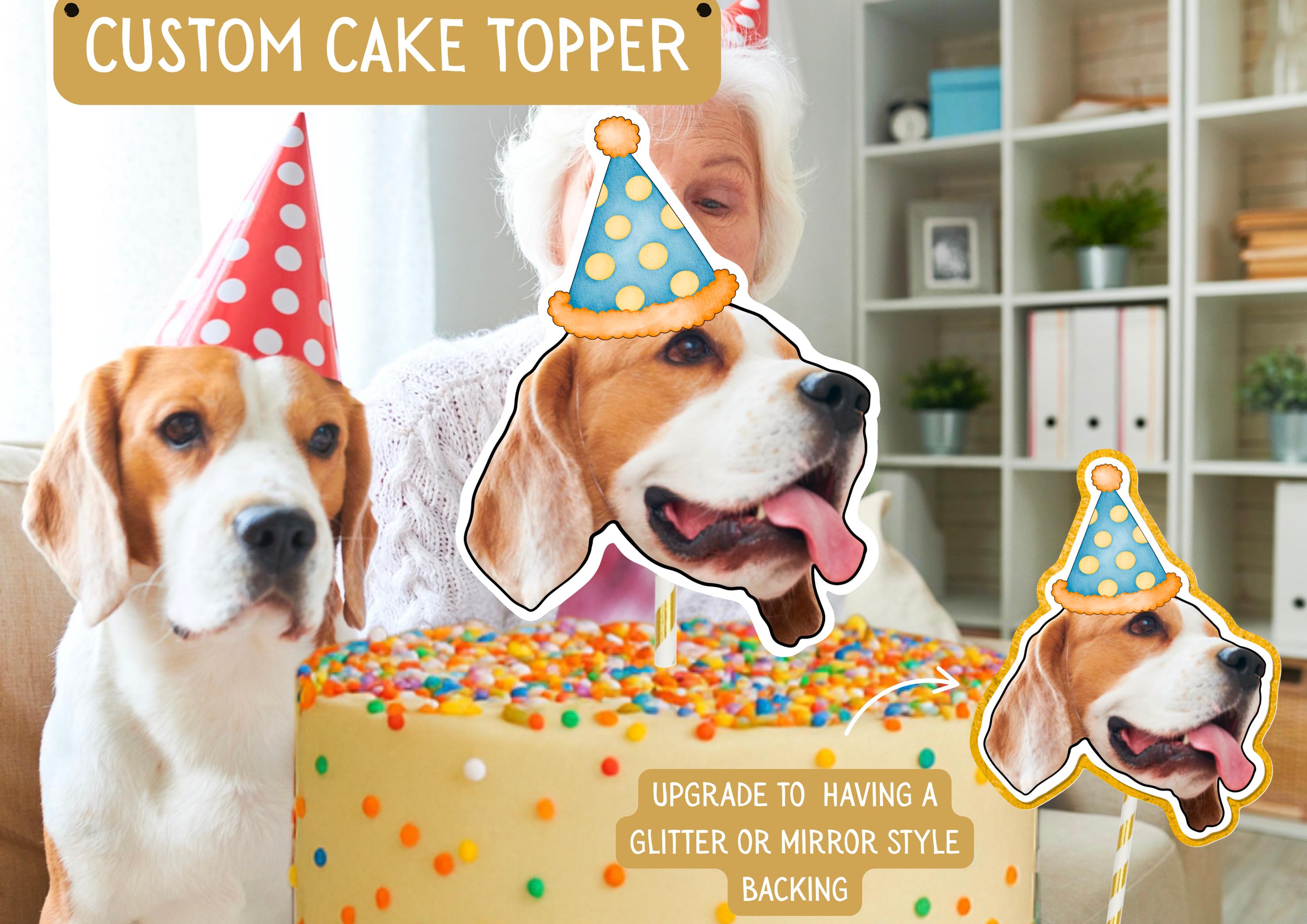 Dog Cake Topper – Custom Dog Face Photo Cake Decoration – Personalised Dog Birthday Party Supplies – Funny Pawty Cake Props