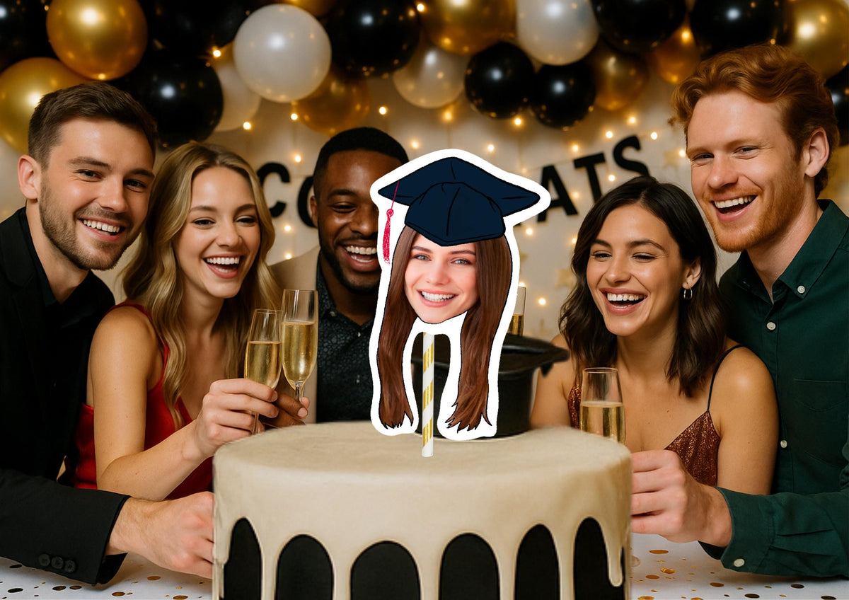 Graduation Cake Topper – Custom Face Photo Cake Decoration – Personalised Graduate Party Supplies – Funny Congrats Grad Cake Props