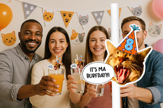Pet Party Straws – Personalised Dog or Cat Face Drink Decorations – Custom Animal Party Supplies – Funny Pet Birthday Favours