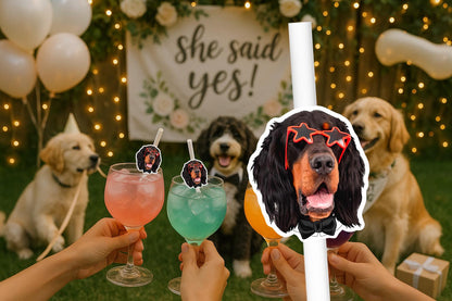 Pet Wedding Straws – Personalised Dog or Cat Face Wedding Drink Decorations – Custom Pet Wedding Favours – Engagement Party Straws