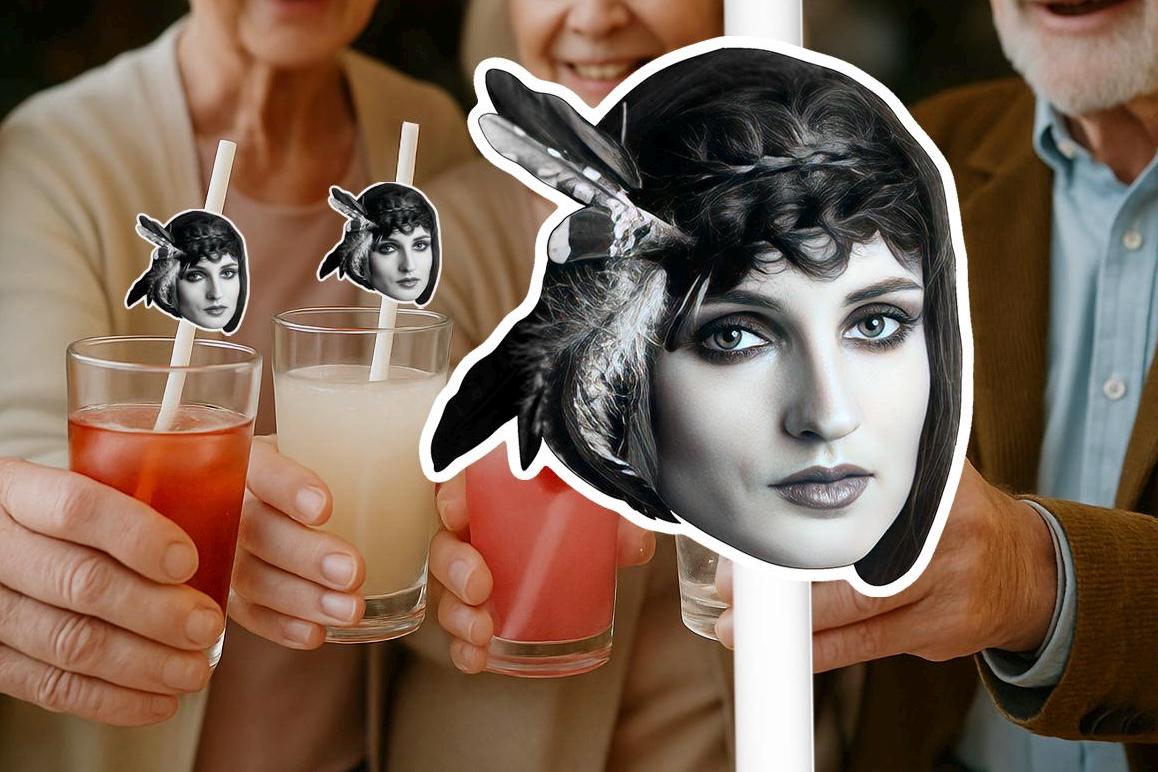 Vintage Glam Party Straws – Personalised Retro Photo Drink Decorations – Custom Old Hollywood Party Favours