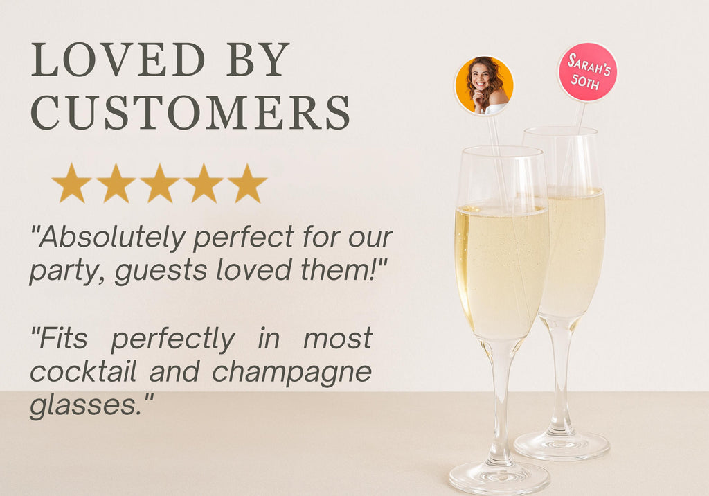 Christmas Cocktail Stirrers | Personalised Face, Logo, or Text | Festive Party Drink Stirrers | One-Sided or Double-Sided