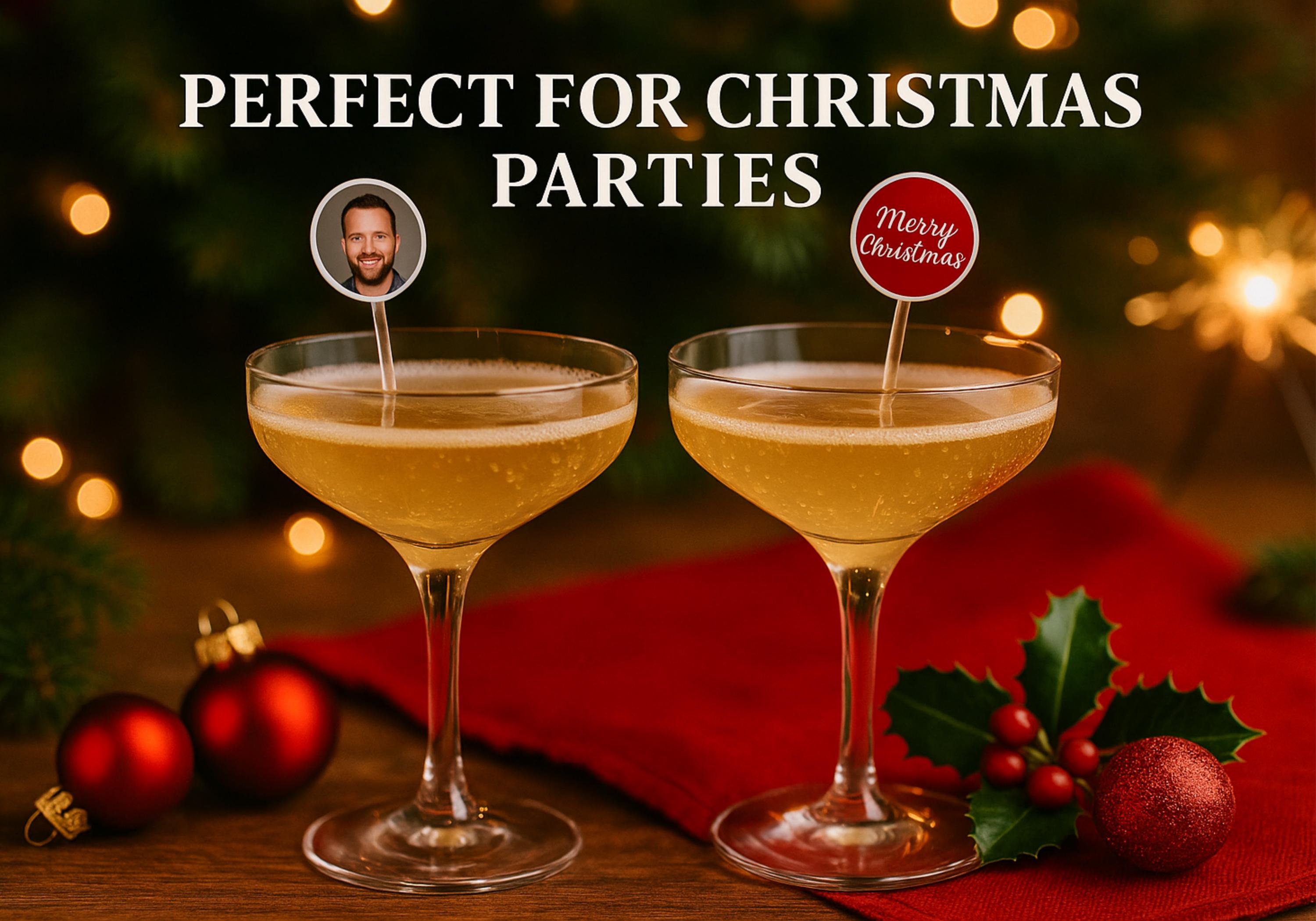 Christmas Cocktail Stirrers | Personalised Face, Logo, or Text | Festive Party Drink Stirrers | One-Sided or Double-Sided