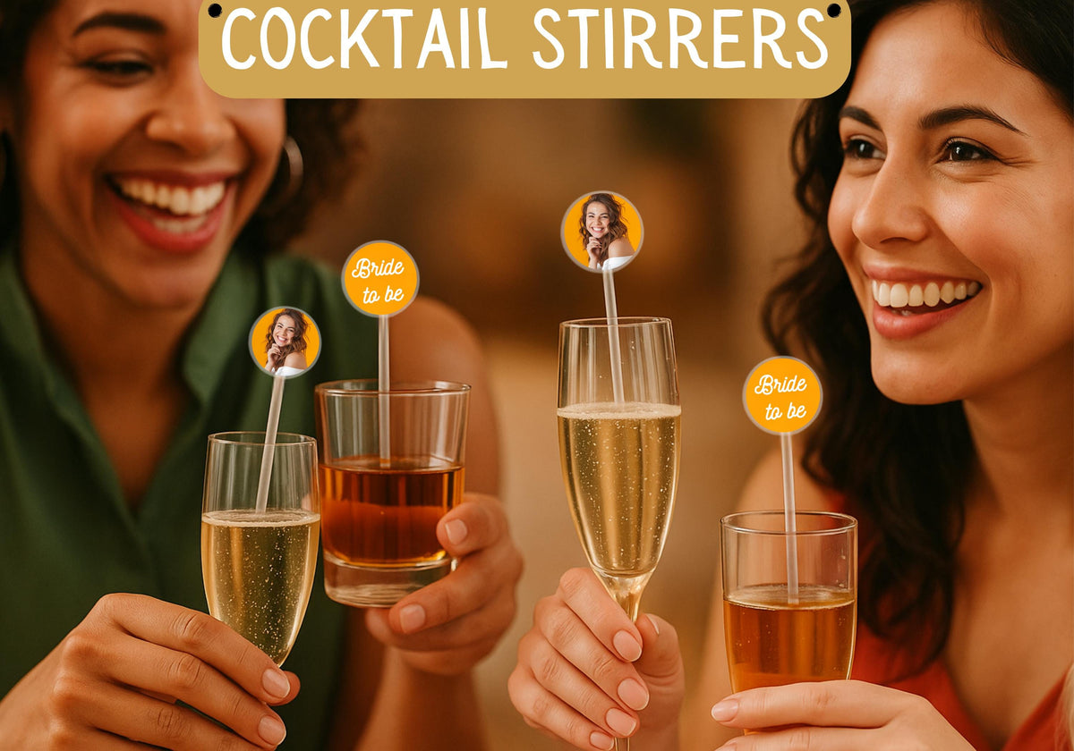 Hen Party Cocktail Stirrers | Custom Face, Logo or Text | Stag Do Drink Stirrers | Funny Personalised Party Accessories | One/Double-Sided
