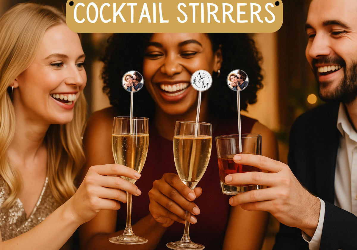 Personalised Wedding Cocktail Stirrers | Custom Face, Logo, or Text | Mr and Mrs Drink Stirrers | Unique Reception and Bar Decor