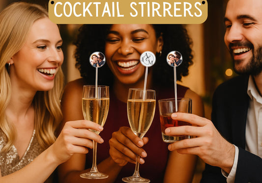Personalised Wedding Cocktail Stirrers | Custom Face, Logo, or Text | Mr and Mrs Drink Stirrers | Unique Reception and Bar Decor