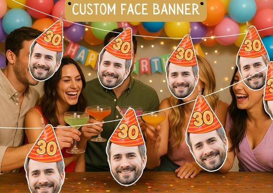 30th Birthday Banner – Funny Personalised Face Garland – “Hot Since 1995” Custom Photo Banner – Milestone Birthday Decoration for Adults