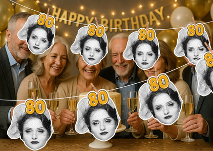70th Birthday Banner – Personalised Face Garland – Funny Custom Photo Banner for Milestone Celebration – “Cheers to 70 Years” Party