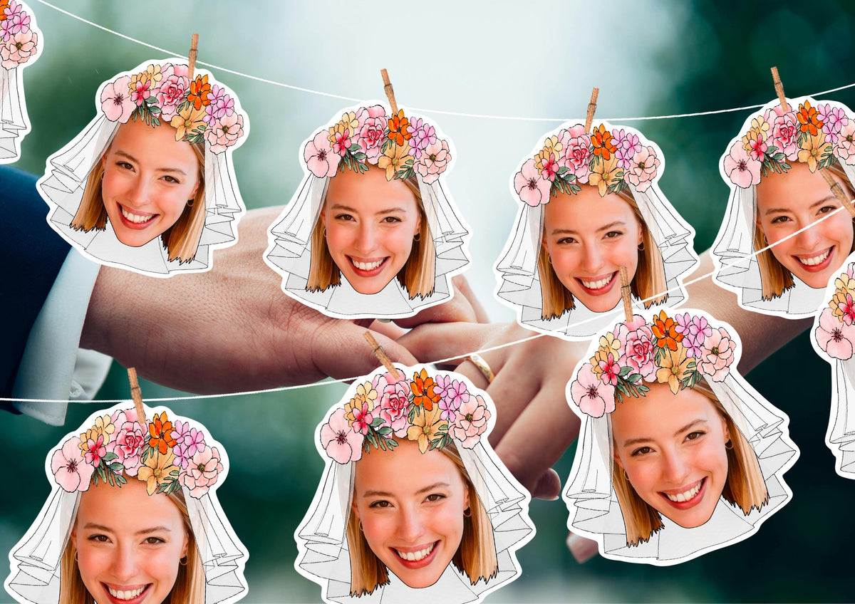 Bridal Shower Banner – Personalised Face Garland – Funny Photo Banner for Hen Party or Wedding Shower – Custom Bride & Friends Decoration