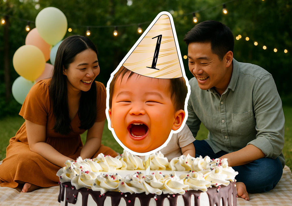 1st Birthday Cake Topper – Custom Face Photo Cake Decoration – Personalised First Birthday Party Supplies – Funny Cake Smash Topper