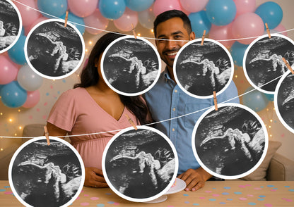 Custom Baby Scan & Baby Banner – Personalised Face Garland – Baby Shower, Gender Reveal, Christening and First Birthday Photo Decoration