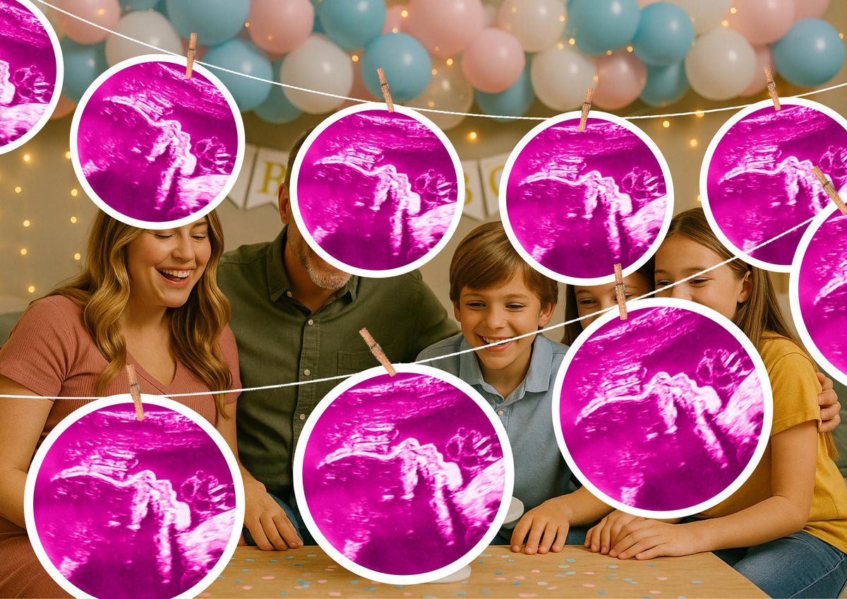 Custom Baby Scan & Baby Banner – Personalised Face Garland – Baby Shower, Gender Reveal, Christening and First Birthday Photo Decoration