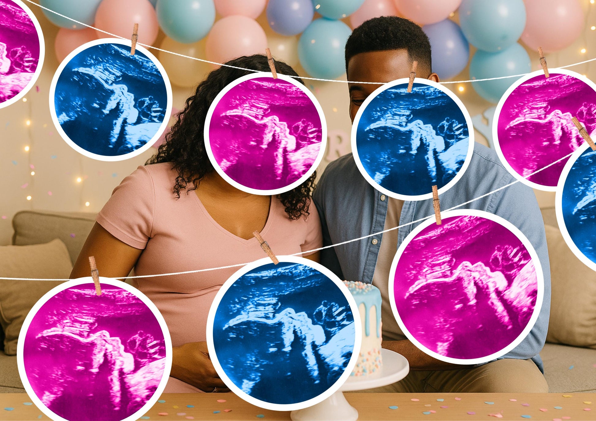 Custom Baby Scan & Baby Banner – Personalised Face Garland – Baby Shower, Gender Reveal, Christening and First Birthday Photo Decoration
