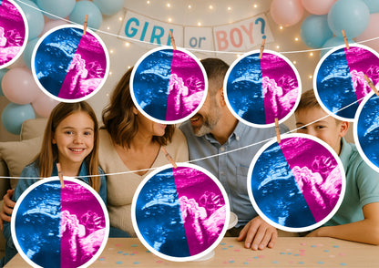 Custom Baby Scan & Baby Banner – Personalised Face Garland – Baby Shower, Gender Reveal, Christening and First Birthday Photo Decoration