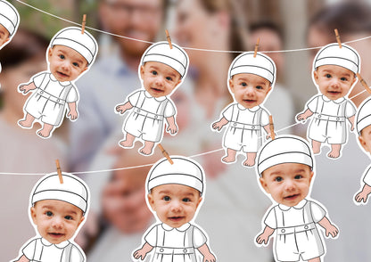 Baptism photo Banner | Personalised Christening Face Garland | Custom Baby art | Religious Fun Party Decoration and Decor