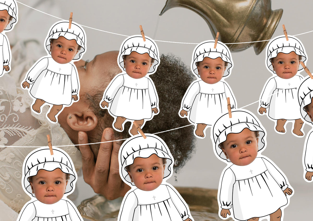 Baptism photo Banner | Personalised Christening Face Garland | Custom Baby art | Religious Fun Party Decoration and Decor