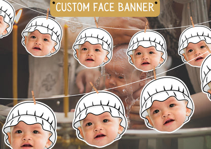 Baptism photo Banner | Personalised Christening Face Garland | Custom Baby art | Religious Fun Party Decoration and Decor