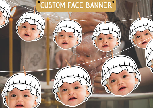 Baptism photo Banner | Personalised Christening Face Garland | Custom Baby art | Religious Fun Party Decoration and Decor