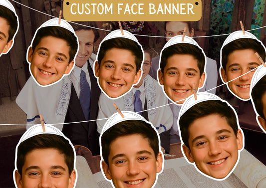 Bar Mitzvah Banner – Personalised Face Garland – Custom Photo Banner for Bat Mitzvah Celebration – Funny Party Decoration for Teens & Family