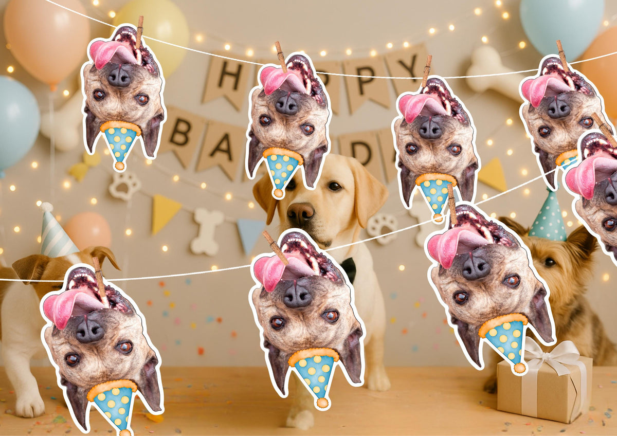 Personalised Pet Photo Garland: Custom Dog or Cat Face Banner for Birthdays, Parties & Home Decor
