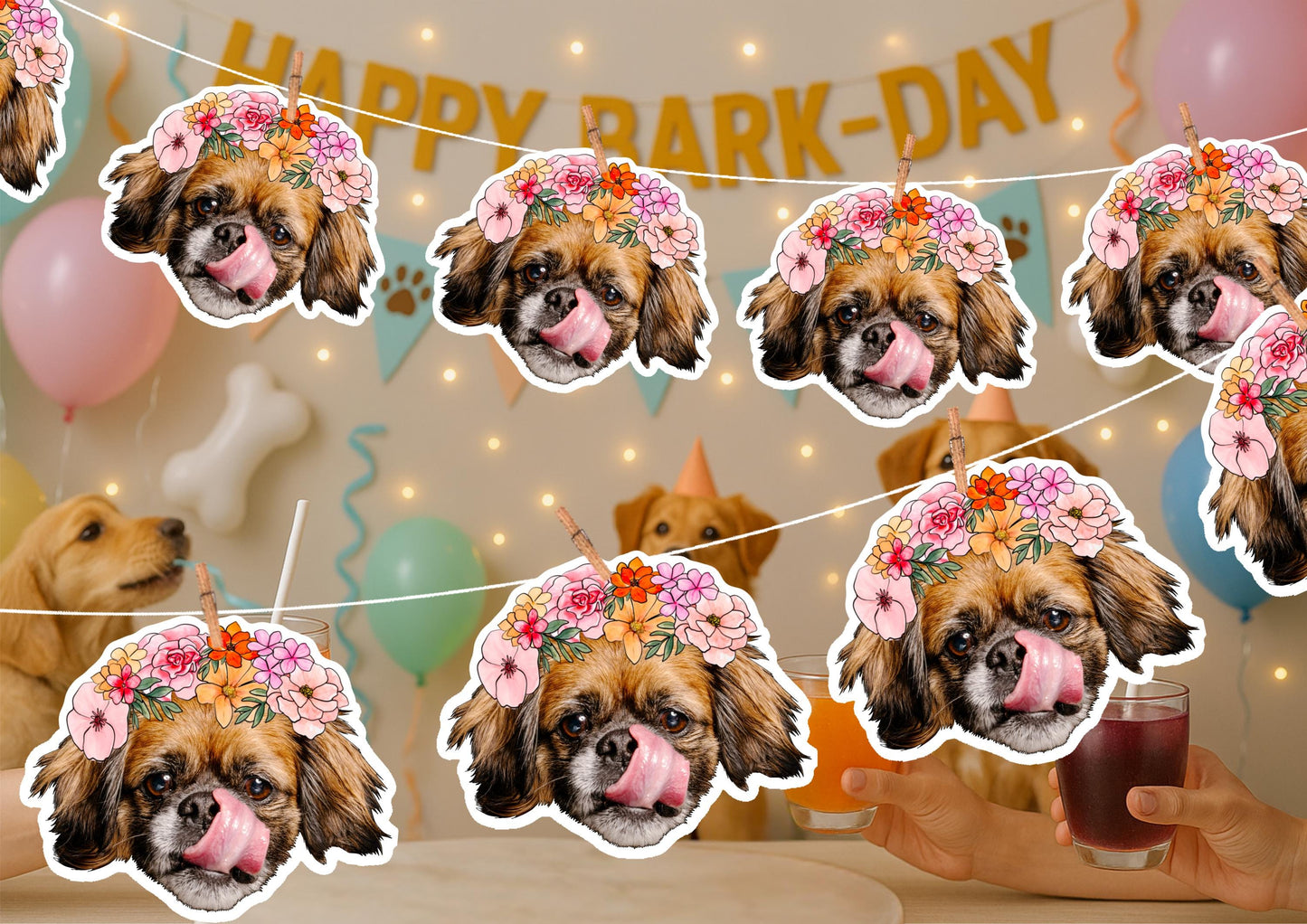 Pet Wedding Banner – Personalised Dog or Cat Face Garland – Custom Photo Wedding Decoration – Funny Pet Wedding or Engagement Party Banner