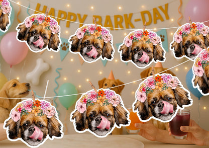 Pet Wedding Banner – Personalised Dog or Cat Face Garland – Custom Photo Wedding Decoration – Funny Pet Wedding or Engagement Party Banner