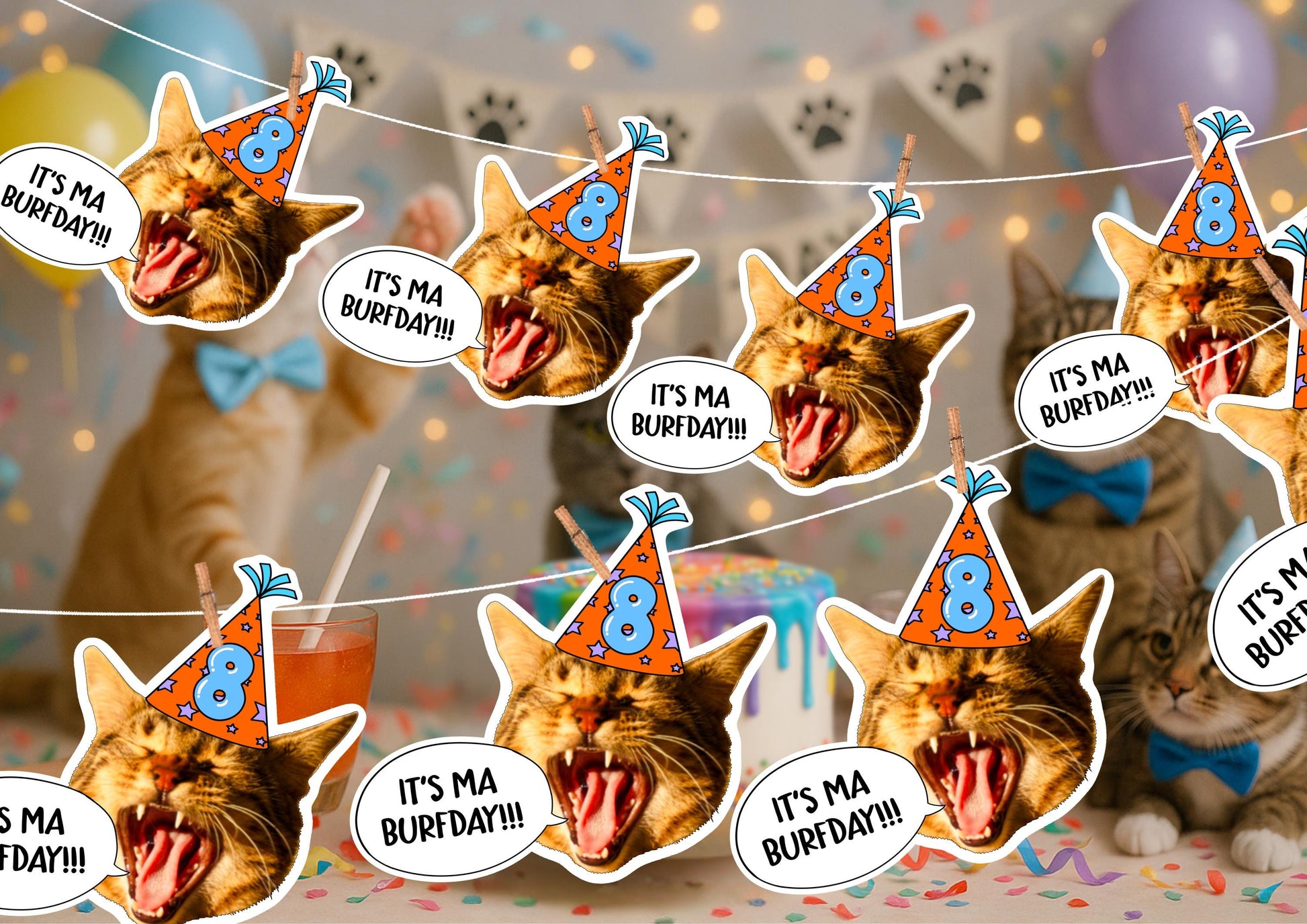 Pet Wedding Banner – Personalised Dog or Cat Face Garland – Custom Photo Wedding Decoration – Funny Pet Wedding or Engagement Party Banner