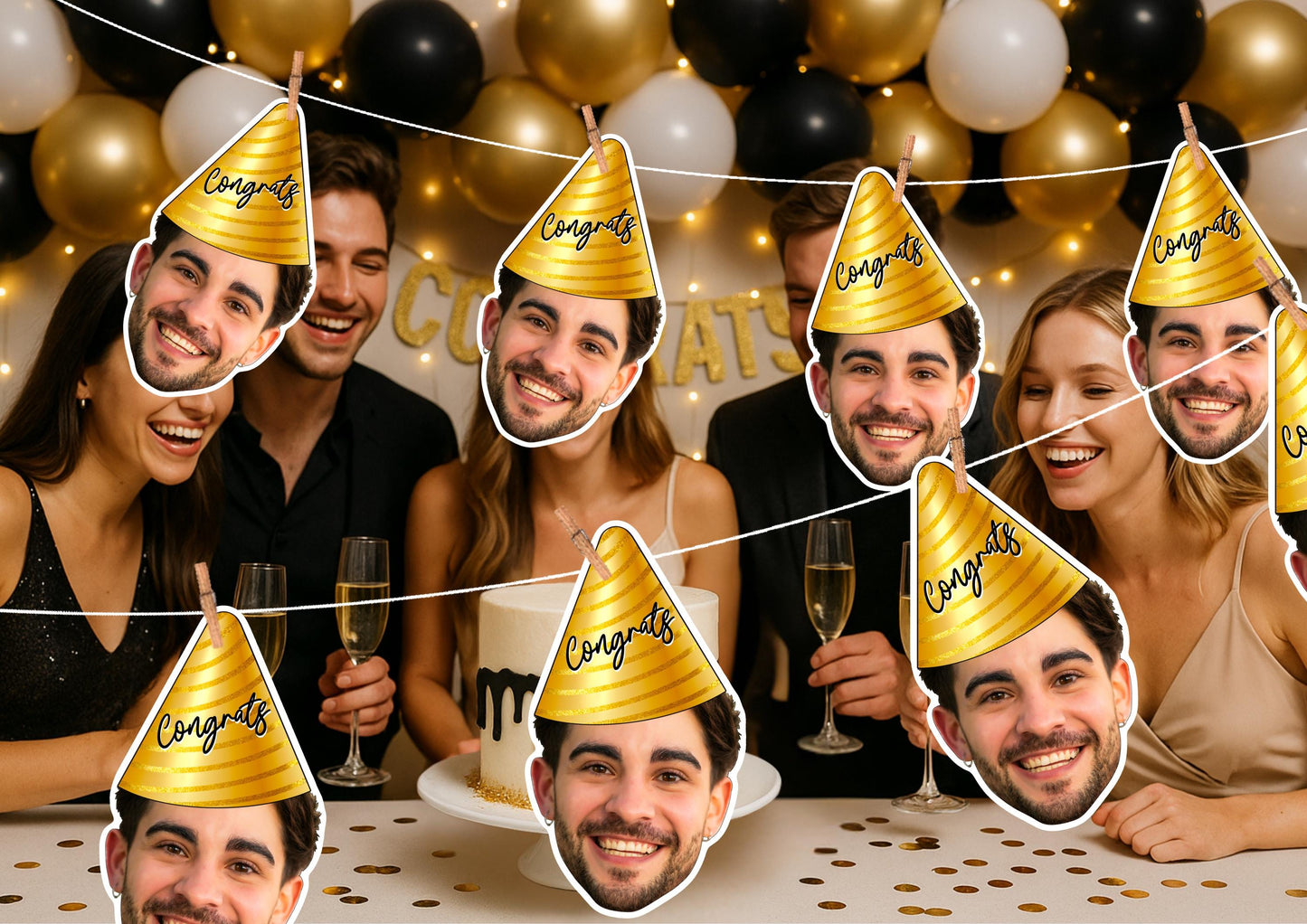 Personalised Graduation Photo Banner: Custom Face Garland for University Celebration & School Party Decor