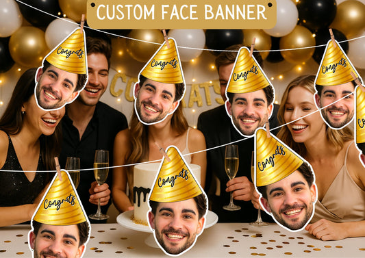 Personalised Office Party Photo Banner: Custom Face Garland for Retirement, Promotion, Farewell Celebration